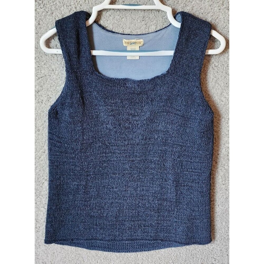 Travelsmith Women's Sleeveless Square Neck‎ Knit Top w/ Built-in Bra Blue Size M